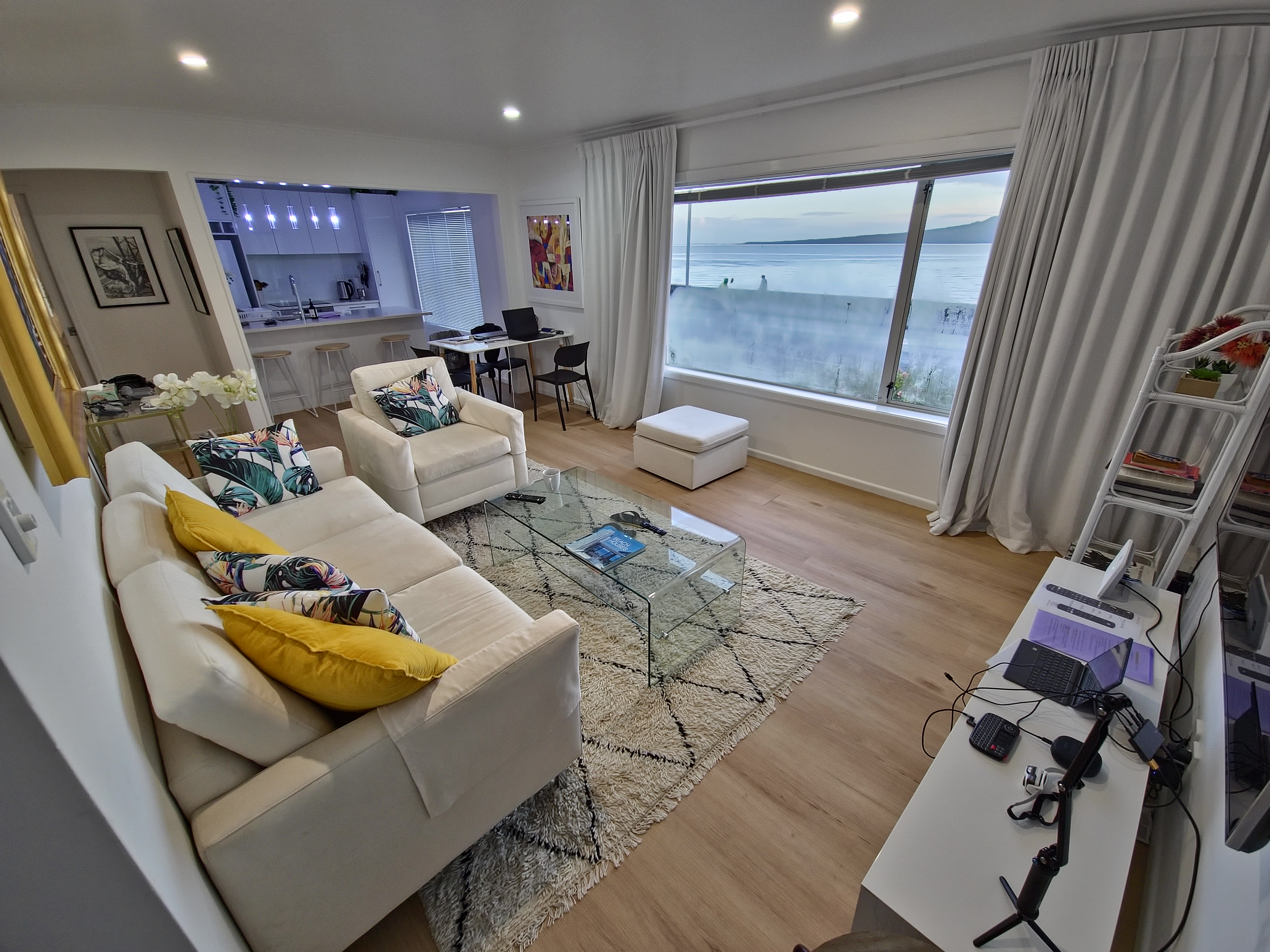 Apartment living room with ocean view, Auckland